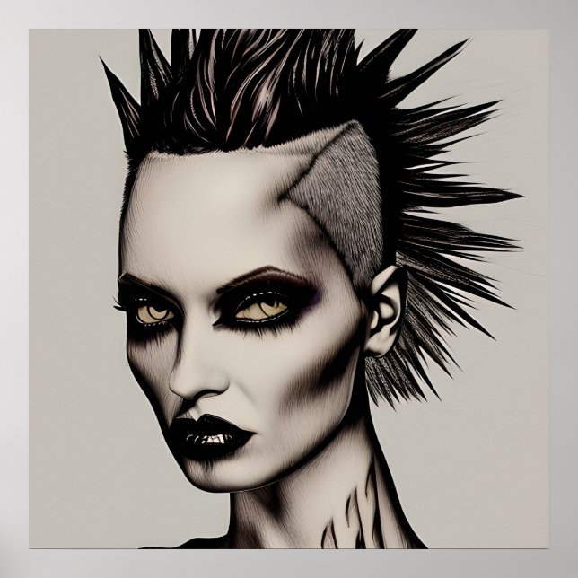 Fierce Woman i Mohawk och Piercings Gothic Punk Poster (Framsidan)