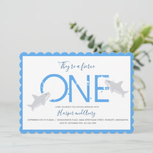 Fierone Blue Twillingars Shark Animal First Birthd Inbjudningar