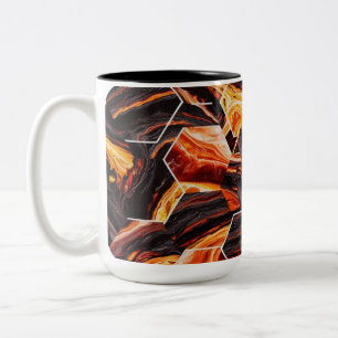 Fiery Abstrakt Hexagon Mönster 2-Tone Mugg (15 oz)