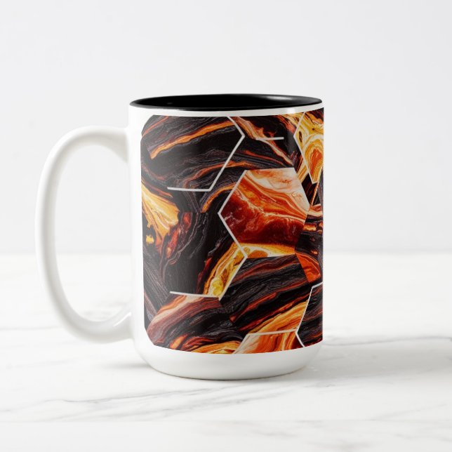 Fiery Abstrakt Hexagon Mönster 2-Tone Mugg (15 oz) (Vänster)