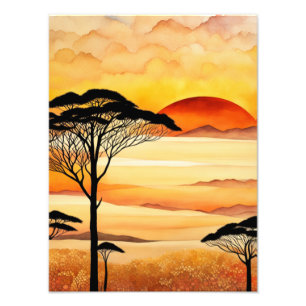Fiery African Sunset liggande Fototryck