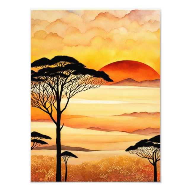 Fiery African Sunset liggande Fototryck (Framsidan)