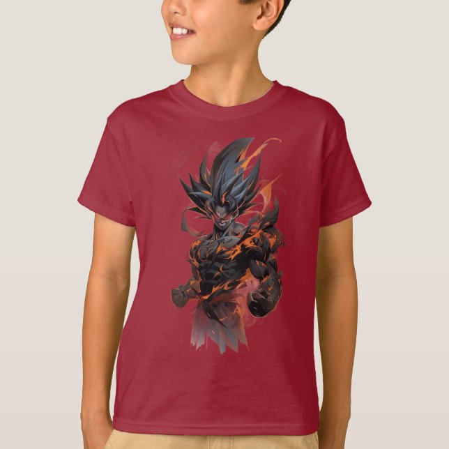 Fiery Anime Warrior Kids T-Shirt (Framsida)