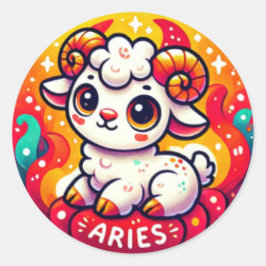 Fiery Aries Baby Ram Sticker Runt Klistermärke