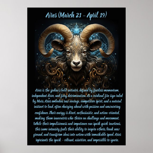 Fiery Aries Spirit with Ornate Ram Illustration Poster (Framsidan)