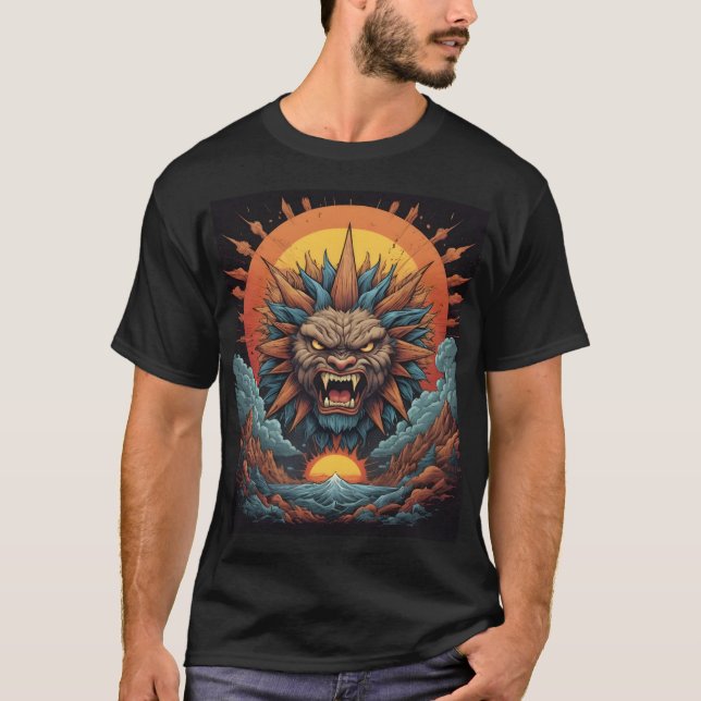 Fiery Beast Sunburst in a Fantasy World T Shirt (Framsida)