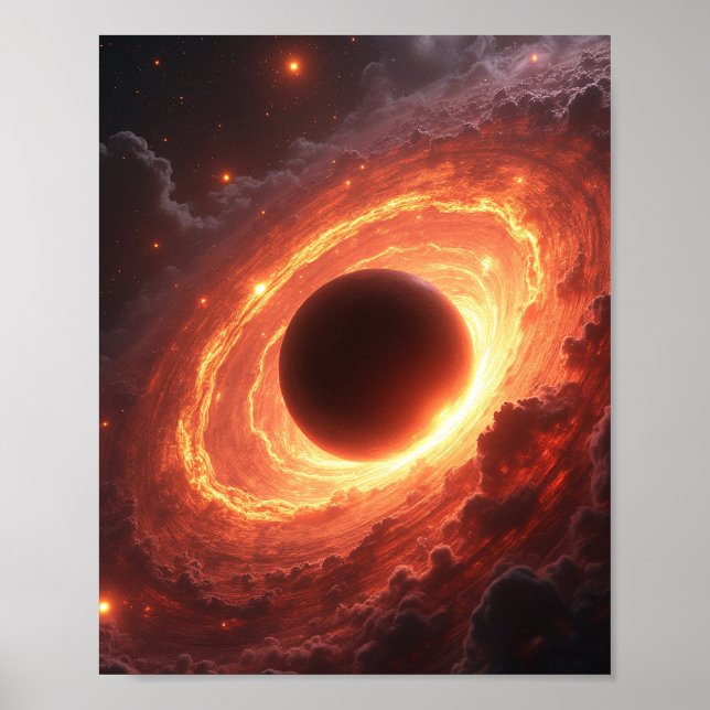 Fiery Black Hole Space Vortex Cosmic Event Art Poster (Framsidan)