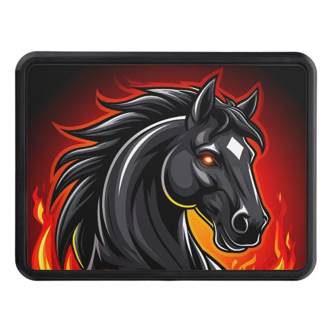 Fiery Black Horse Illustration med Glowing Ögon Dragkroksskydd (Framsidan)
