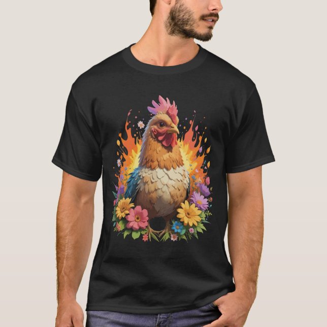 Fiery Blommigt Chicken T-Shirt (Framsida)