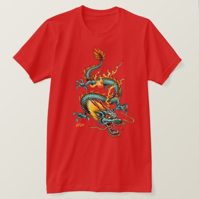 Fiery Blue Dragon of Prosperity China, nyår T Shirt (Design framsida)