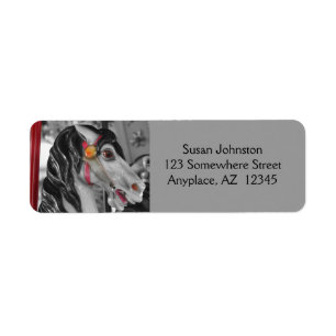 Fiery Carousel Horse Black and White Address Label Returadress Etikett