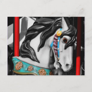 Fiery Carousel Horse Black White-vykort Vykort
