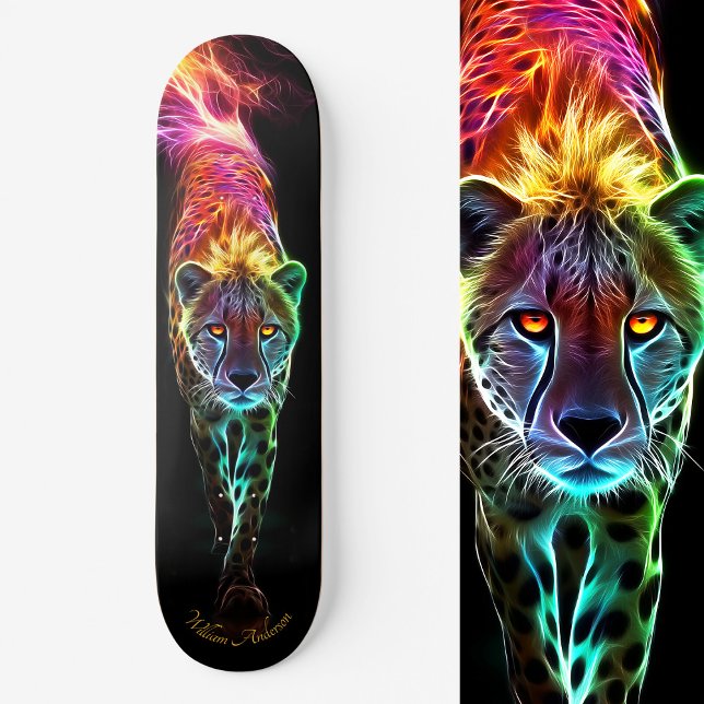 Fiery Cheetah Glowing Coola Stil Mini Skateboard Bräda 18,5 Cm (Fiery Cheetah Glowing Cool Style Skateboard)
