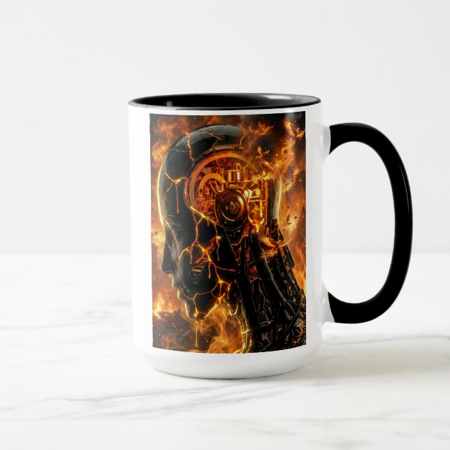 Fiery Cyborg Phoenix Glowing Mechanical Head Mugg (Höger)