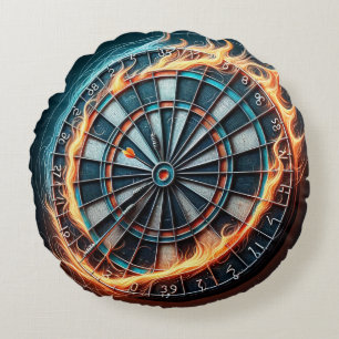 Fiery Dartboard med Bullseye Explosion Rund Kudde