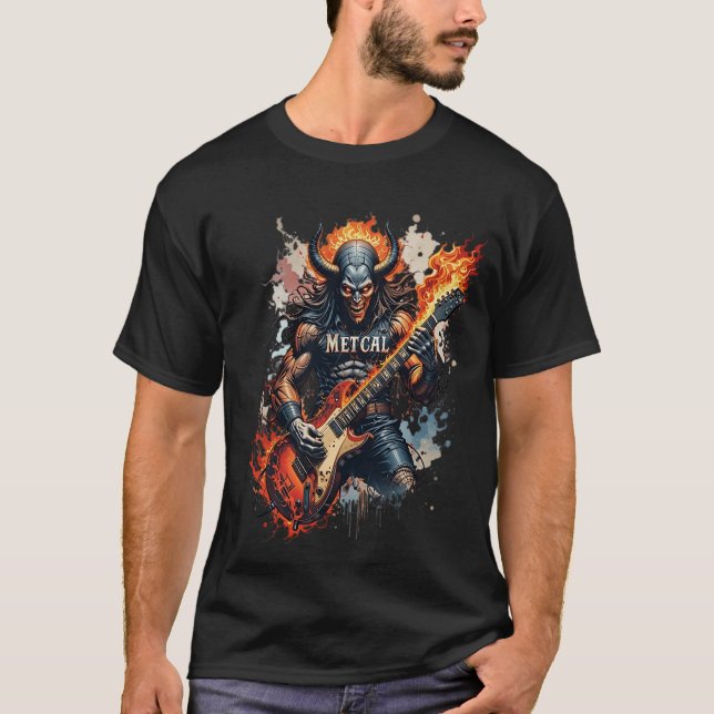 Fiery Demon Guitarist Heavy Metall T-Shirt (Framsida)