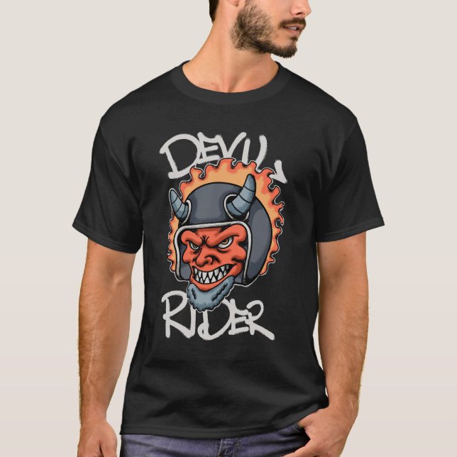 Fiery Devil with Helmet streetwear  T Shirt (Framsida)