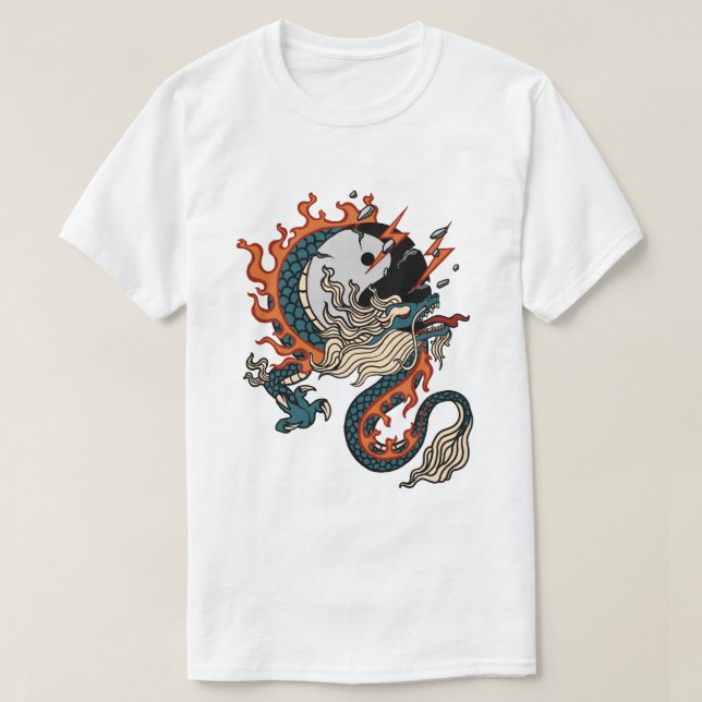 Fiery Dragon med Yin-Yang-symbol T Shirt (Design framsida)