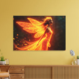 Fiery Fairy Girl Red gllow vingar söt magi neon Canvastryck