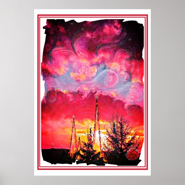 Fiery Fantasy Sunset with Crystal Torn Art Poster (Framsidan)
