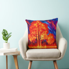 Fiery Forest Ablaze i Vivid Färg Kudde