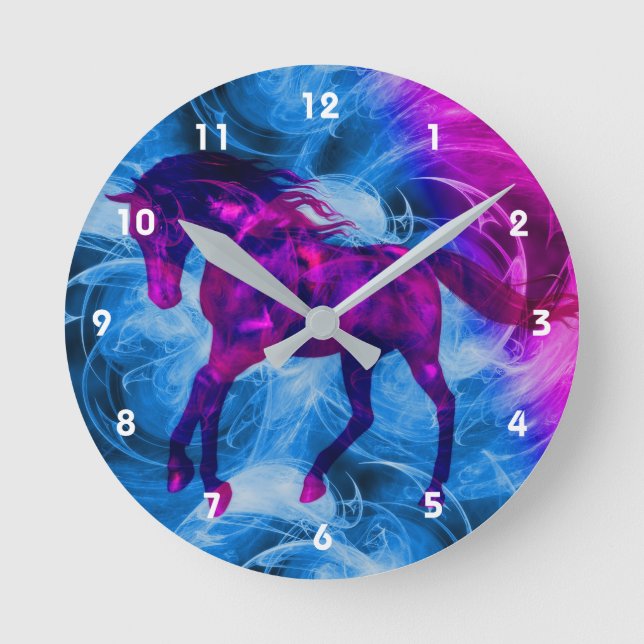Fiery Galloping Black Horse Art Rund Klocka (Framsida)