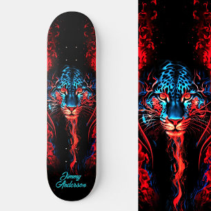 Fiery Gloge Tiger Blue & Red Coola Stil Mini Skateboard Bräda 18,5 Cm