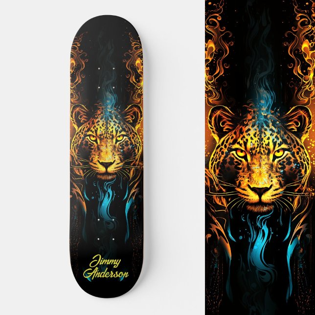Fiery Gloger Blue & Gult Coola Stil Mini Skateboard Bräda 18,5 Cm (Fiery Glowing Tiger Blue & Yellow Cool Style Skateboard)