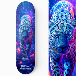 Fiery Glowing Blue Cheetah Coola Stil Mini Skateboard Bräda 18,5 Cm