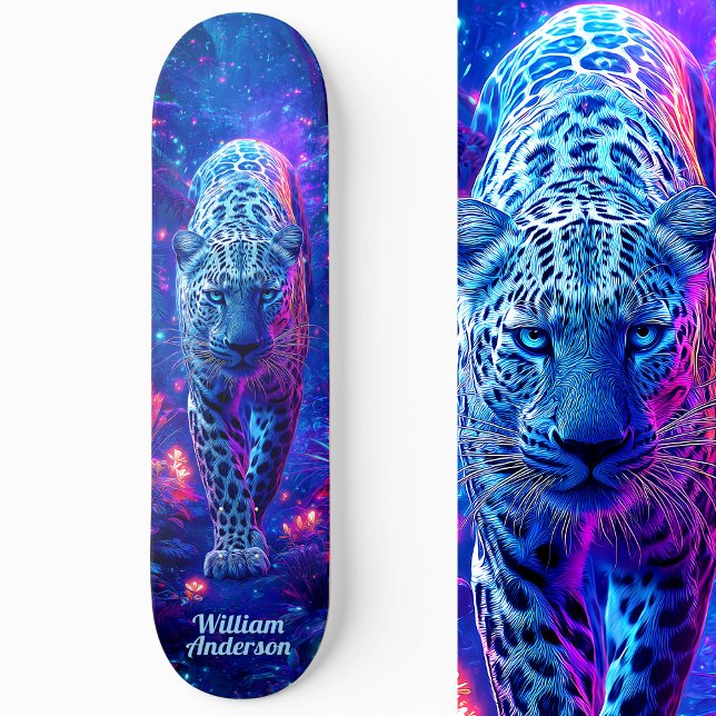 Fiery Glowing Blue Cheetah Coola Stil Mini Skateboard Bräda 18,5 Cm (Fiery Glowing Blue Cheetah Cool Style Skateboard)