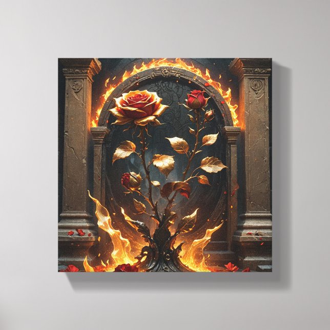 Fiery Golden Ro Kanvastryck - Gothic Fantasy. (Framsida)