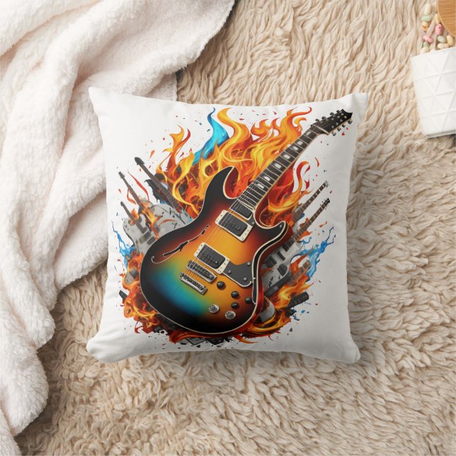 Fiery guitar i lågor och skuggor kudde (Filt)