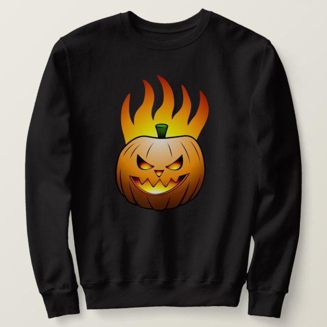 Fiery Halloween Pumpkin Ansikte Lång Ärmad Tröja (Design framsida)