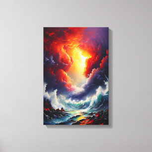 Fiery Himmel och Roaring Sea - Dynamic Sjölandskap Canvastryck