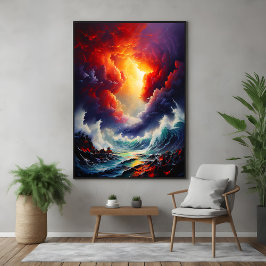 Fiery Himmel och Roaring Sea - Dynamic Sjölandskap Poster