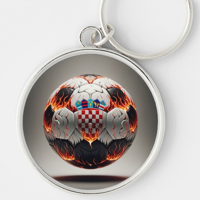 Fiery Kroan Soccer Ball Rund Silverfärgad Nyckelring (Framsidan)