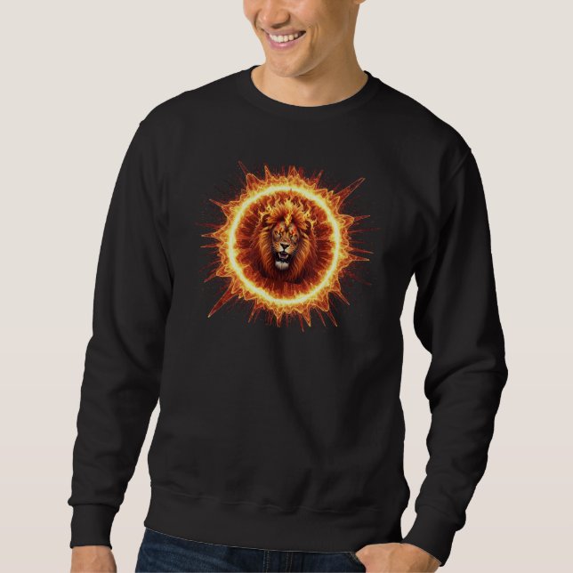 Fiery Lejon Hoodie, Fierce Fire Graphic Sweatshirt (Framsida)