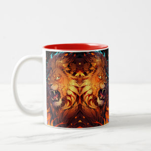 Fiery Lejon med Vibrant Mane och Nature Inslag Två-Tonad Mugg
