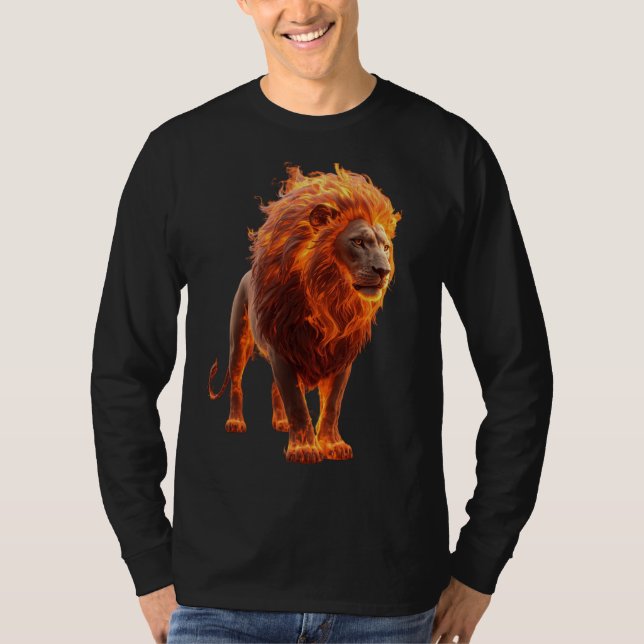 Fiery Lion – Dramatic Fantasy T-Shirt (Framsida)