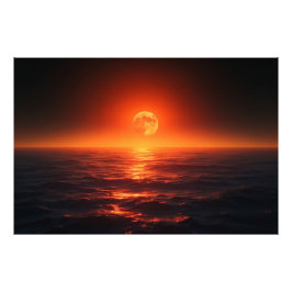 Fiery Måne över Lugn Ocean Fantasy Sunset Fototryck