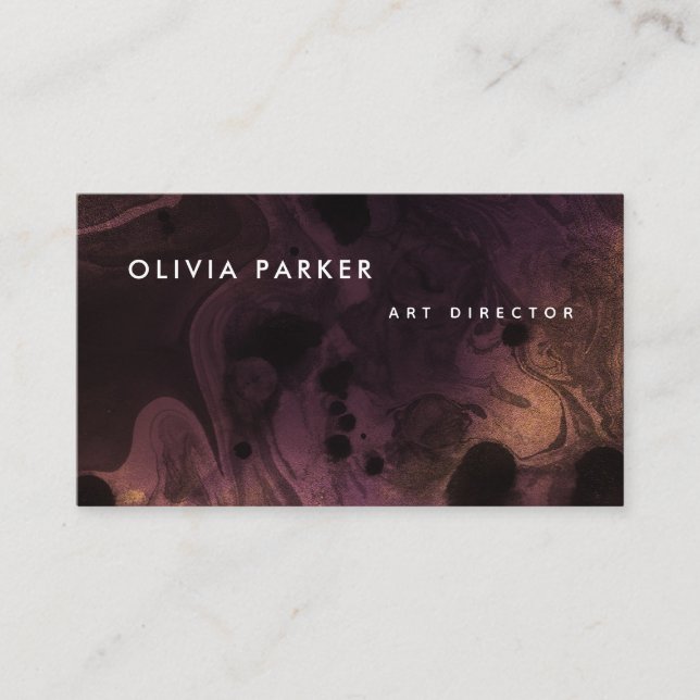 Fiery Mörk Marble | Dramatiskt vattenfärgsutseende Visitkort (Framsida)