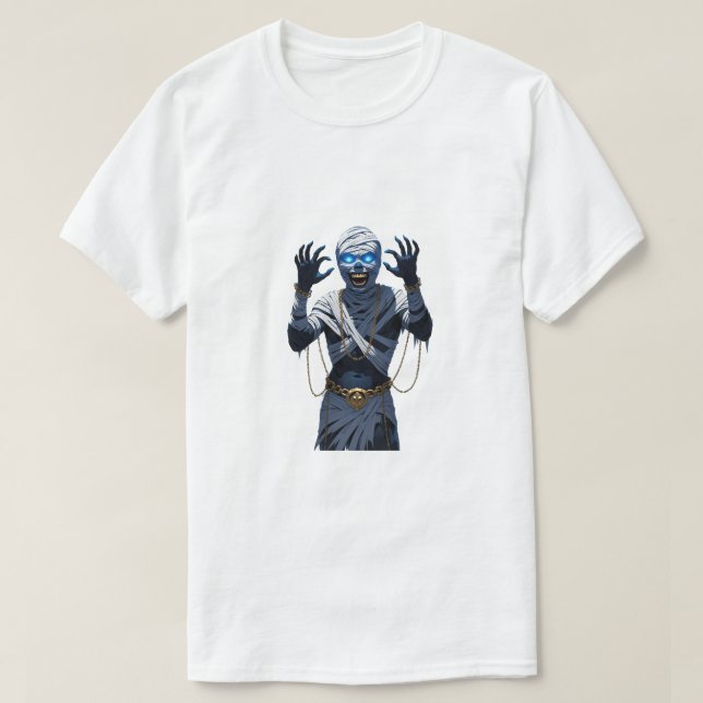 Fiery Mummy Warrior - Chains & Flames Halloween Ho T Shirt (Design framsida)