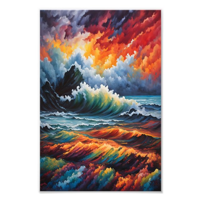 Fiery Ocean Storm - Abstrakt Sjölandskap Art Fototryck (Framsidan)
