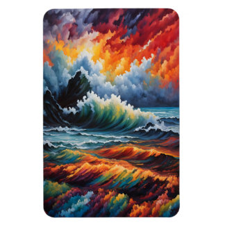 Fiery Ocean Storm - Abstrakt Sjölandskap Art Magnet