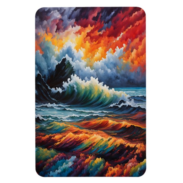 Fiery Ocean Storm - Abstrakt Sjölandskap Art Magnet (Vertikal)