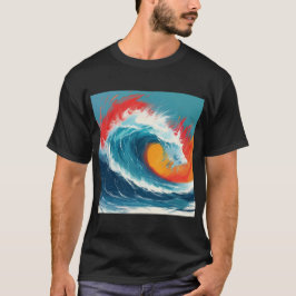 Fiery Ocean Wave Art T Shirt