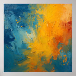 Fiery Orange & Blue Impasto Abstract Art Poster II
