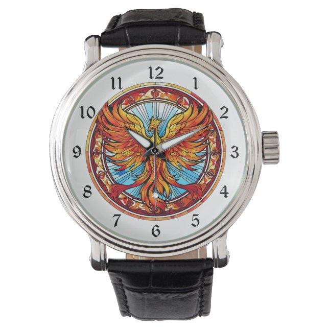 Fiery Orange Blue Phoenix Bird Armbandsur (Framsida)