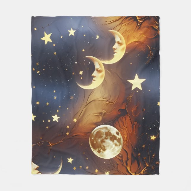 Fiery Orange Celestial Moon Blanket – Luxury Seaml Fleecefilt (Framsidan)