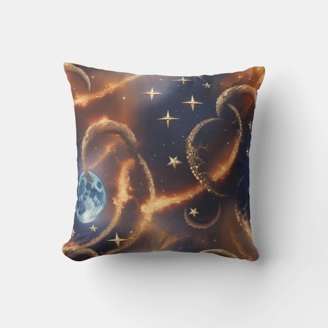 Fiery Orange Celestial Moon Pillow Kudde (Framsida)